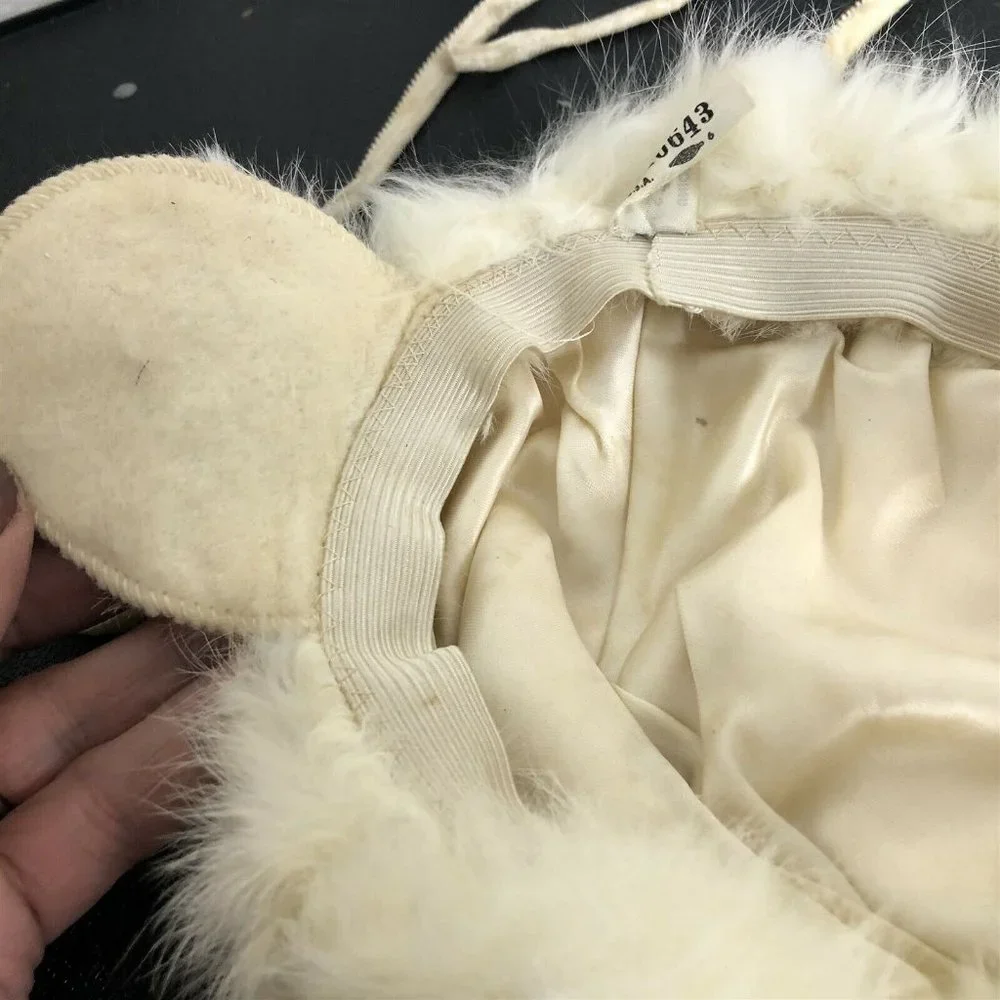 Vintage Fur Hat Child Size Ear Flaps Tie Neck White Soft